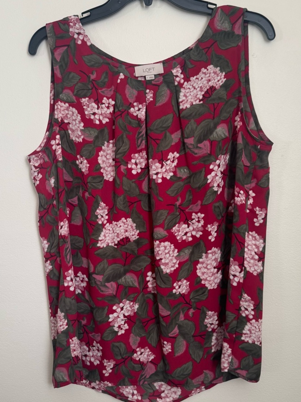 LOFT Floral Sleeveless Shell Top - Berry Red with Pink and Green